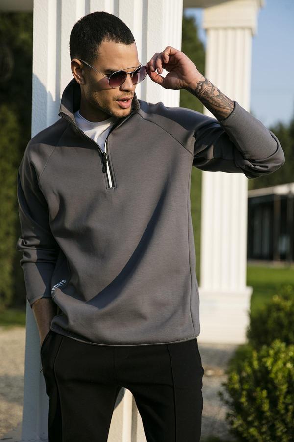 Buratti Pamuklu Regular Fit Yarım Fermuarlı Balıkçı Yaka Erkek Sweat 5905260 AÇIK HAKİ - Image 1