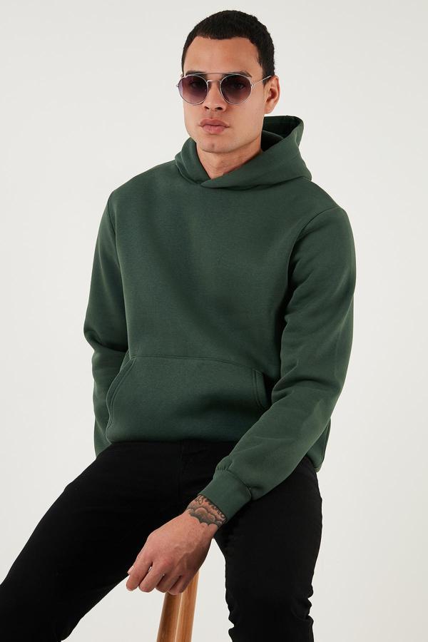 Buratti Regular Fit Kapüşonlu Kanguru Cepli İçi Tüylü Yumuşak Şardonlu Erkek Sweat 5905281 NEFTİ - Image 1