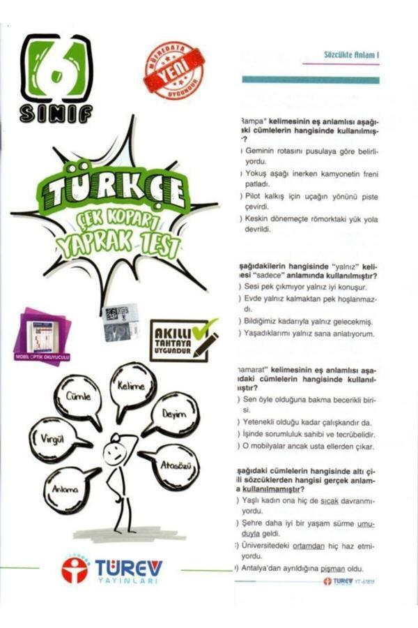 6. Sınıf Türkçe Çek Kopart Yaprak Test - Türev Yayınları - Image 1