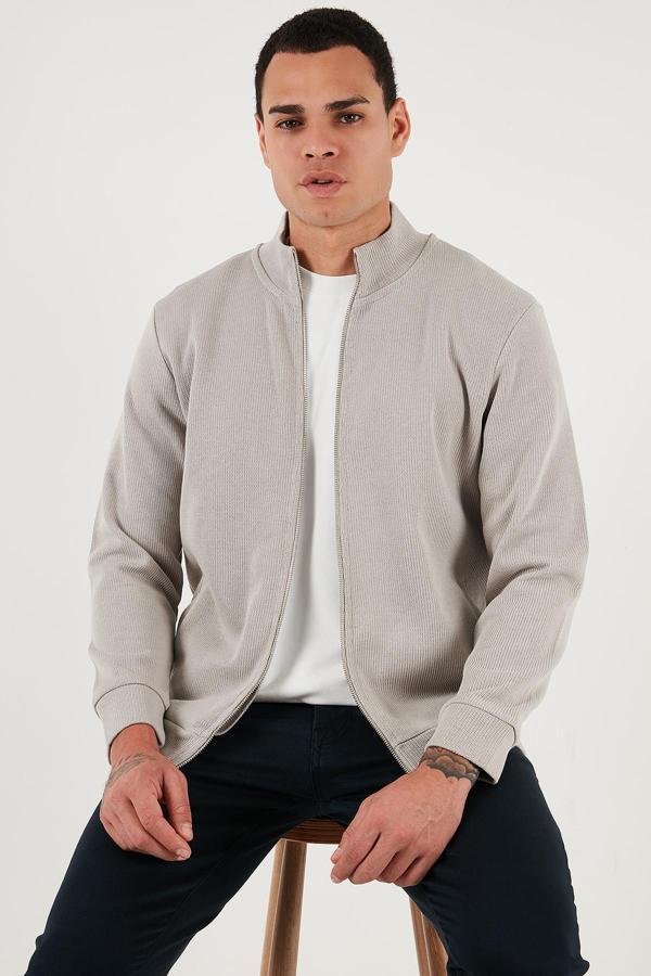 Buratti Pamuklu Relaxed Fit Dik Yaka Fermuarlı Erkek Hırka 5901075 TAŞ - Image 1
