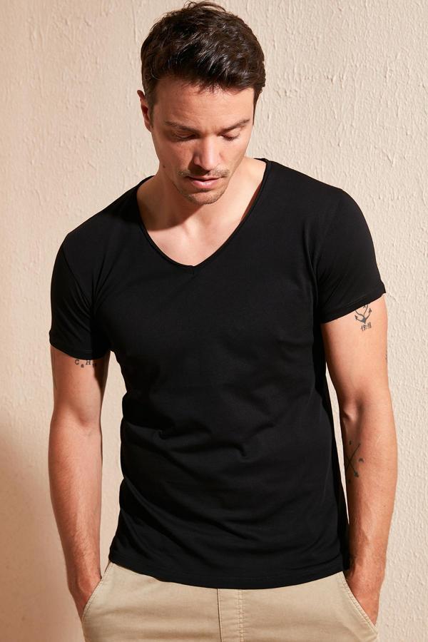 Buratti V Yaka % 100 Pamuk Erkek T Shirt 54154 SİYAH - Image 1