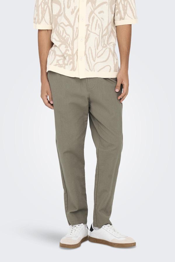 Only & Sons Onslinus Keten ve Pamuk Karışımlı Tapered Fit Daralan Paça Erkek Pantolon 22024966 BEJ - Image 1