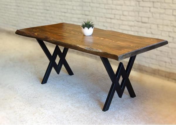 Doğal Ağaç Masif Kütük Masa 75cm x 115cm ( Metal Ayak ) - Image 1