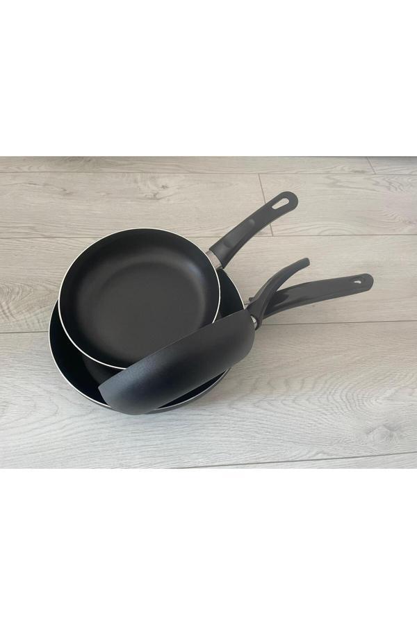 Sobapark Teflon Tava Seti 16+20+24 Cm Mat Siyah Renk Teflon Tava Seti Yanmaz Yapışmaz 3'Lü Tava Seti - Image 1