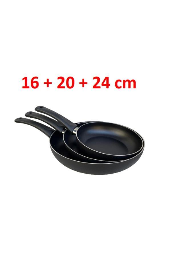Sobapark Teflon Tava Seti 16+20+24 Cm Mat Siyah Renk Teflon Tava Seti Yanmaz Yapışmaz 3'Lü Teflon Tava Set - Image 1