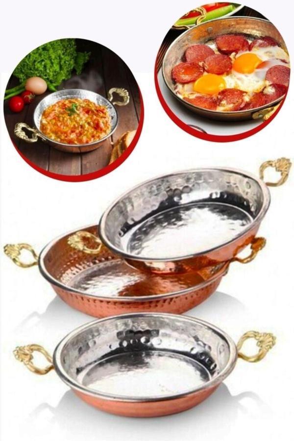 Sobapark Bakır Tava Sahan Seti Menemen Omlet Kuymak Yumurta Tavası Sahanı 14 Cm - 16 Cm - 18 Cm Kalın Ürün - Image 1