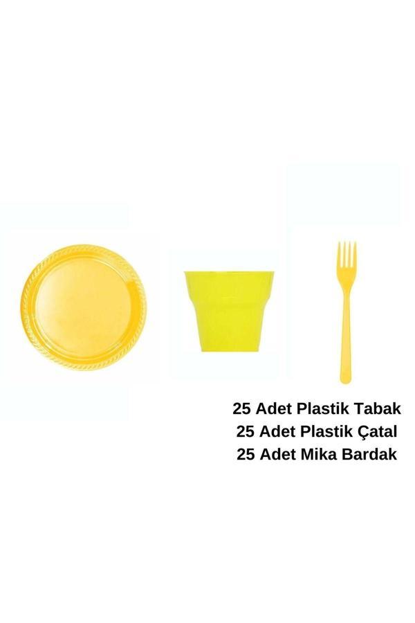 Ambalaj Evi Tabak Seti Plastik Parti Tabak Seti Sarı 75 Parça - Image 1