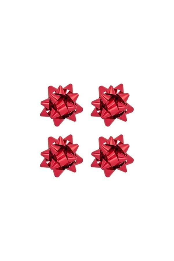 Ambalaj Evi Kırmızı Metalik Yapışkanlı Fiyonk Yıldız Süs Gümüş Paket Süsleme 25 Adet - Image 1