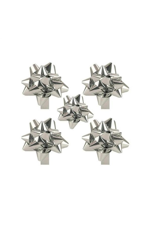 Ambalaj Evi Gri Metalik Yapışkanlı Fiyonk Yıldız Süs Gümüş Paket Süsleme 25 Adet - Image 1