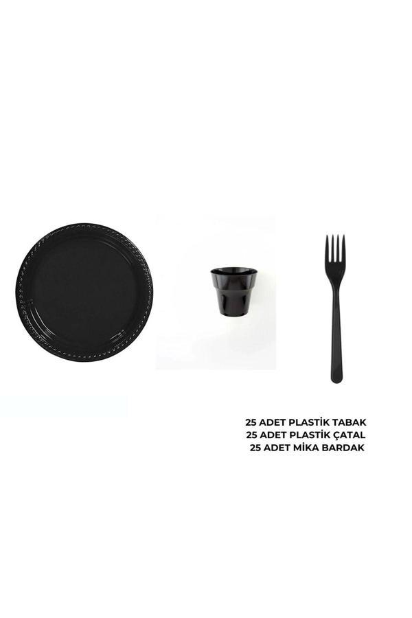 Ambalaj Evi Tabak Seti Plastik Parti Tabak Seti Siyah 75 Parça - Image 1