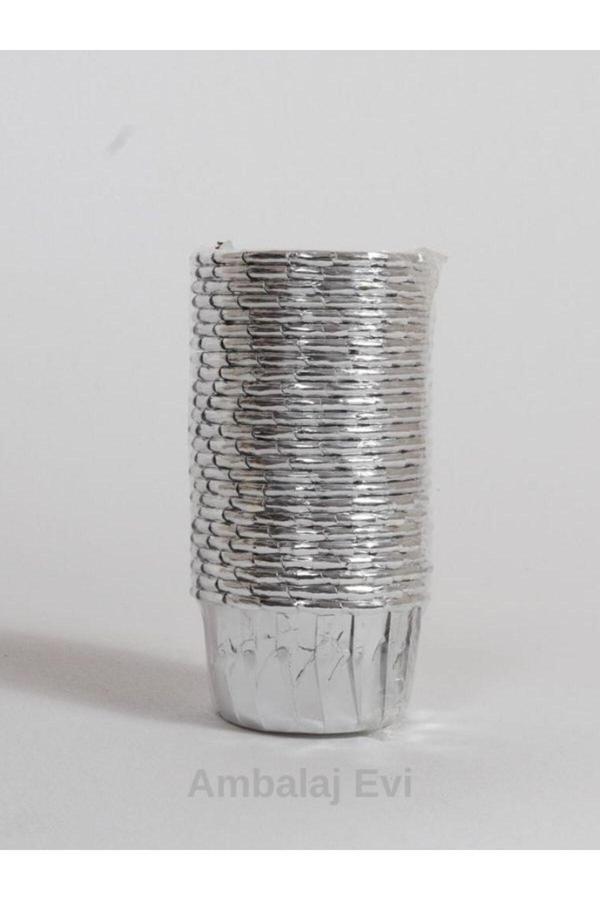 Ambalaj Evi Gri Parlak Gümüş Rengi Muffin Cupcake Kalıbı Kek Kapsülü 25 Adet - Image 1