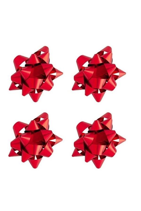 Ambalaj Evi Kırmızı Yapışkanlı Fiyonk Yıldız Süs Paket Süsleme 100 Adet - Image 1