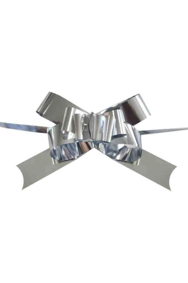 Ambalaj Evi Çekme Rafya Fiyonk Metalize Gümüş Yapışkanlı Fiyonk 20 Cm 10 Adet - Image 1