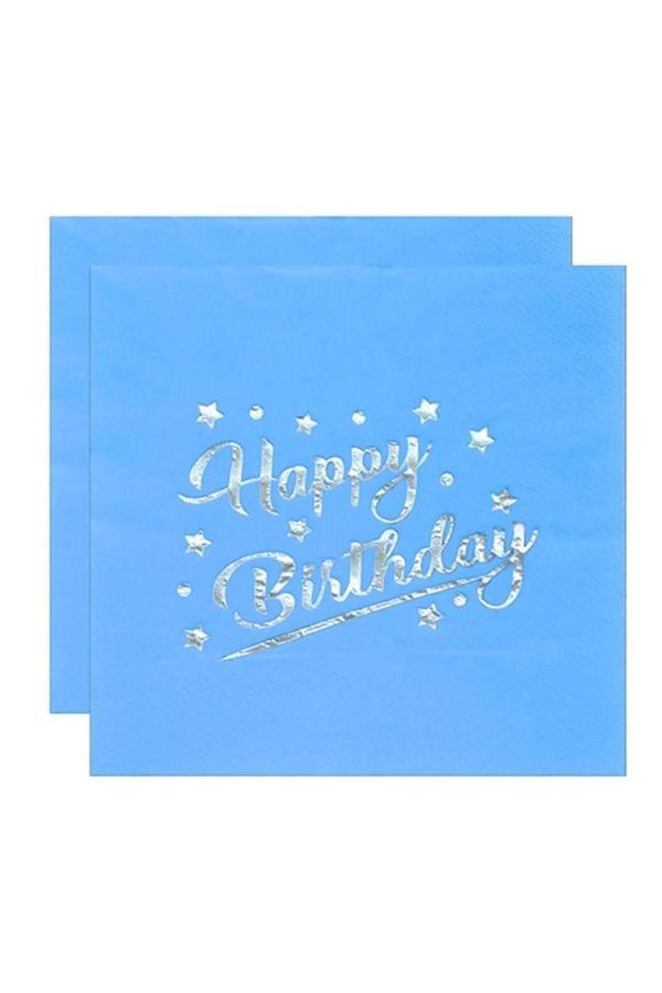 Ambalaj Evi Happy Birthday Yazılı Parti Peçetesi Sunum Peçetesi Mavi Desenli 16 Adet - Image 1