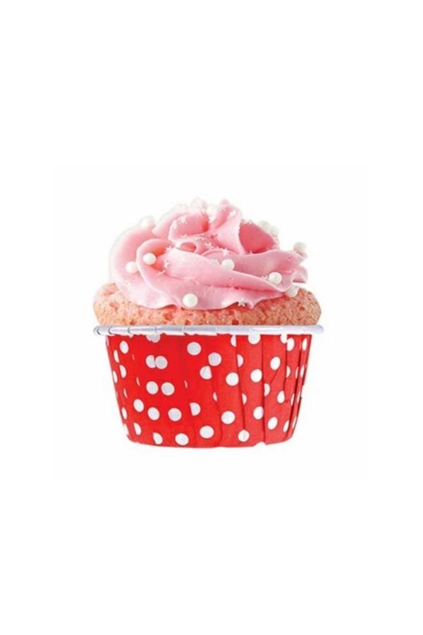 Ambalaj Evi Puantiyeli Kırmızı Muffin Kabı Muffin Cupcake Kağıdı 25 Adet Cupcake Sufle Pişirme Kapsülü - Image 1