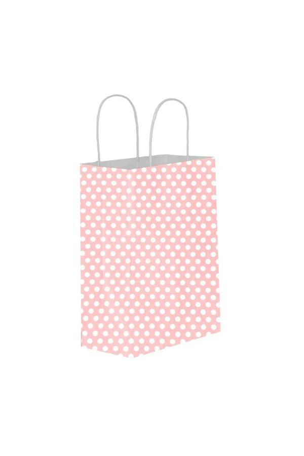 Ambalaj Evi Kraft Çanta Pembe Puantiyeli Kraft Poşet 10 Adet - Image 1