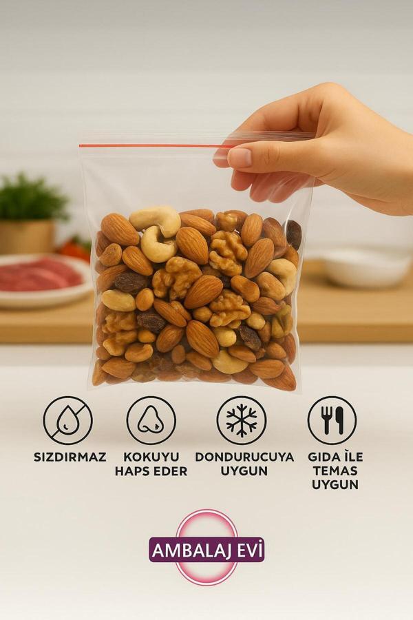 Ambalaj Evi Kilitli Torba Şeffaf Poşet 4X4 Cm 100 Adet Kına Et Tavuk Çerez Kuruyemiş Poşeti - Image 1