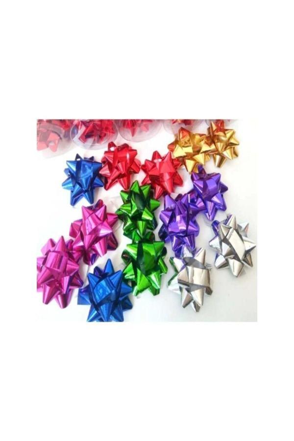 Ambalaj Evi Metalik Kendinden Yapışkanlı Fiyonk Yıldız Rafya 50  Adet - Image 1