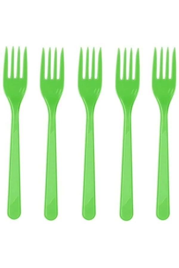 Ambalaj Evi Plastik Çatal Yeşil 25 Kişilik Doğum Günü Parti Çatal 25 Adet - Image 1