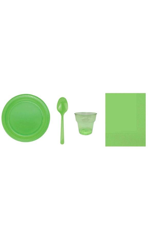 Ambalaj Evi Yeşil Plastik Tabak Plastik Bardak Plastik Kaşık Peçete Seti 95 Parça Sofra Seti Parti Seti - Image 1