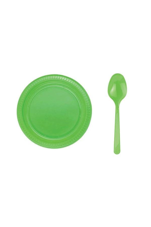 Ambalaj Evi Yeşil Plastik Tabak Plastik Kaşık Seti Parti Seti 50 Parça Sofra Seti Parti Seti - Image 1