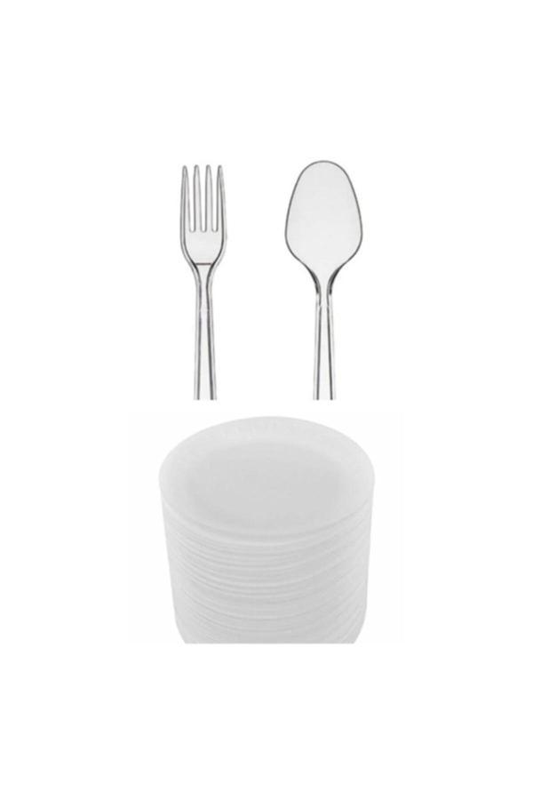 Ambalaj Evi Plastik Çatal+ Plastik Kaşık+17 Cm Köpük Tabak 50 Adet - Image 1