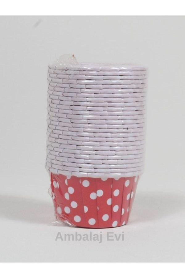 Ambalaj Evi Kırmızı Içi Beyaz Puantiyeli Muffin Kalıbı Muffin Cupcake Kalıbı Kek Kapsülü 25 Adet - Image 1