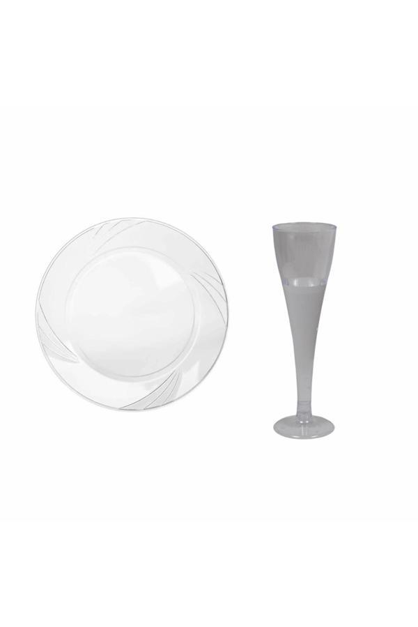 Ambalaj Evi Şeffaf Mika Tabak Şampanya Kadeh Seti 12 Parça Sofra Seti Şeffaf Mika Set - Image 1