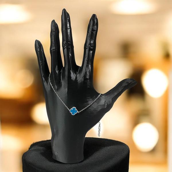 925 Ayar Gümüş Turkuaz Taşlı Tekli Şanslı Yonca Van Cleef Bileklik - Image 1