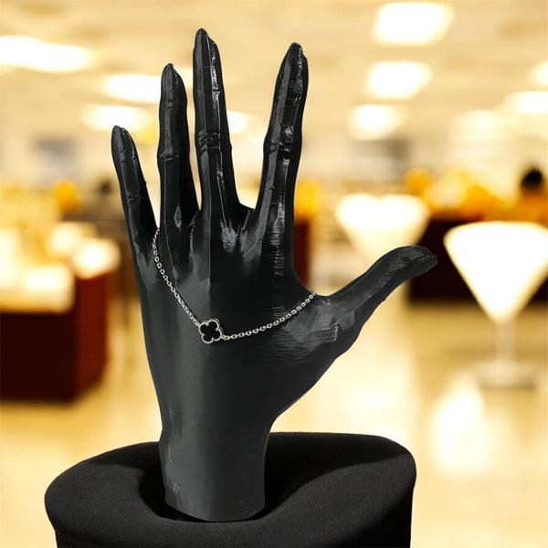 925 Ayar Gümüş Siyah Taşlı Tekli Şanslı Yonca Van Cleef Minimalist Bileklik - Image 1