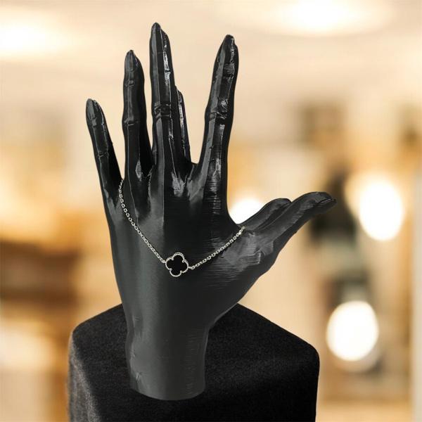 925 Ayar Gümüş Siyah Taşlı Tekli Şanslı Yonca Van Cleef Bileklik - Image 1