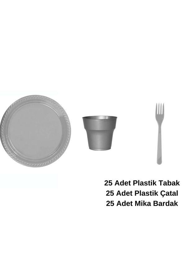 Ambalaj Evi Tabak Seti Plastik Parti Tabak Seti Gümüş 75 Parça - Image 1