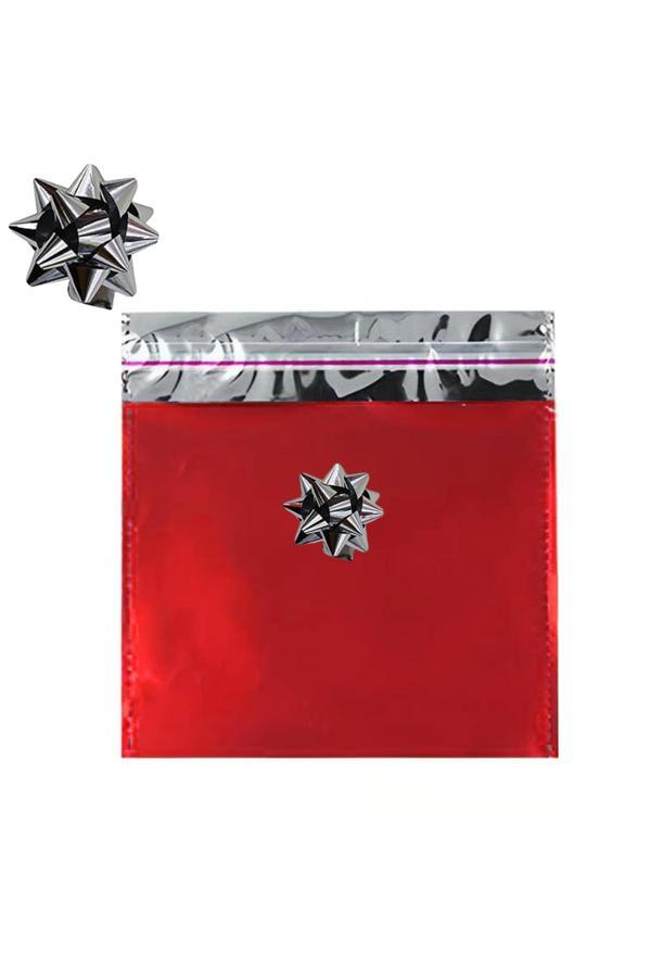 Ambalaj Evi Kırmızı Metalik Hediye Paketi 30X35 Cm 10 Lu + 10 Adet Yapışkanlı Fiyonk - Image 1
