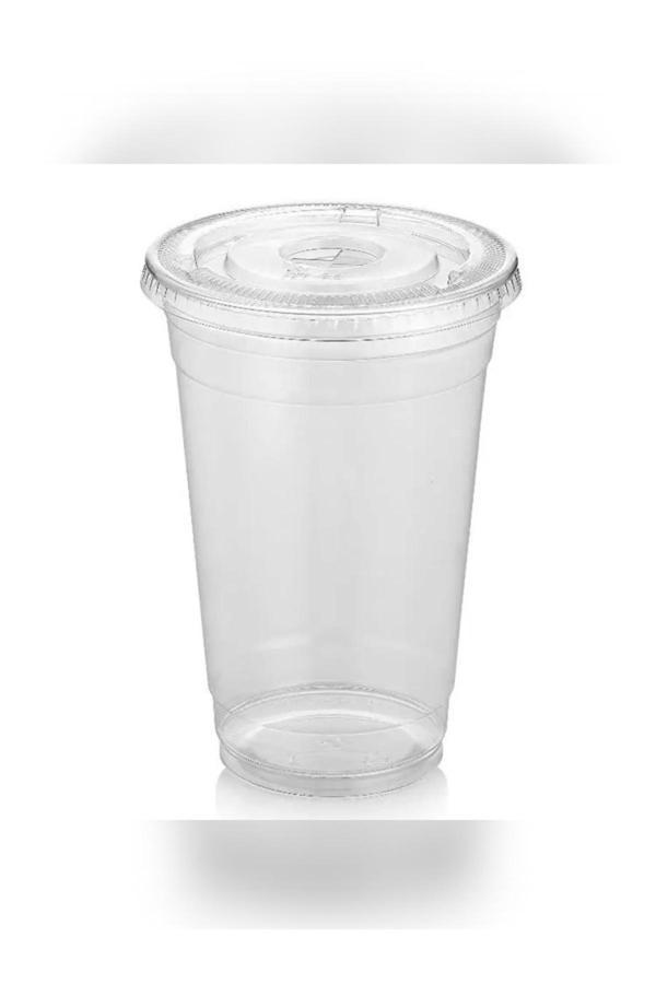 Ambalaj Evi Plastik Pet Limonata Milkshake Bardağı 350 Cc Kapakli Düz Delikli Kapak 50Li - Image 1