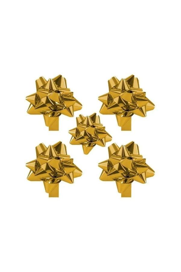 Ambalaj Evi Gold Metalik Yapışkanlı Fiyonk Yıldız Süs Paket Süsleme 25 Adet - Image 1