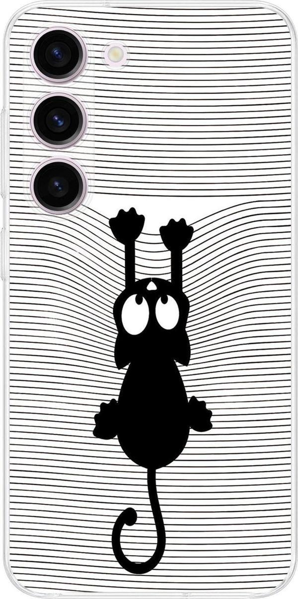 Printify Samsung Galaxy S23 Kamera Korumalı Kapak Çizgi Kedi (Beyaz) Tasarımlı Şeffaf Kılıf - Image 1