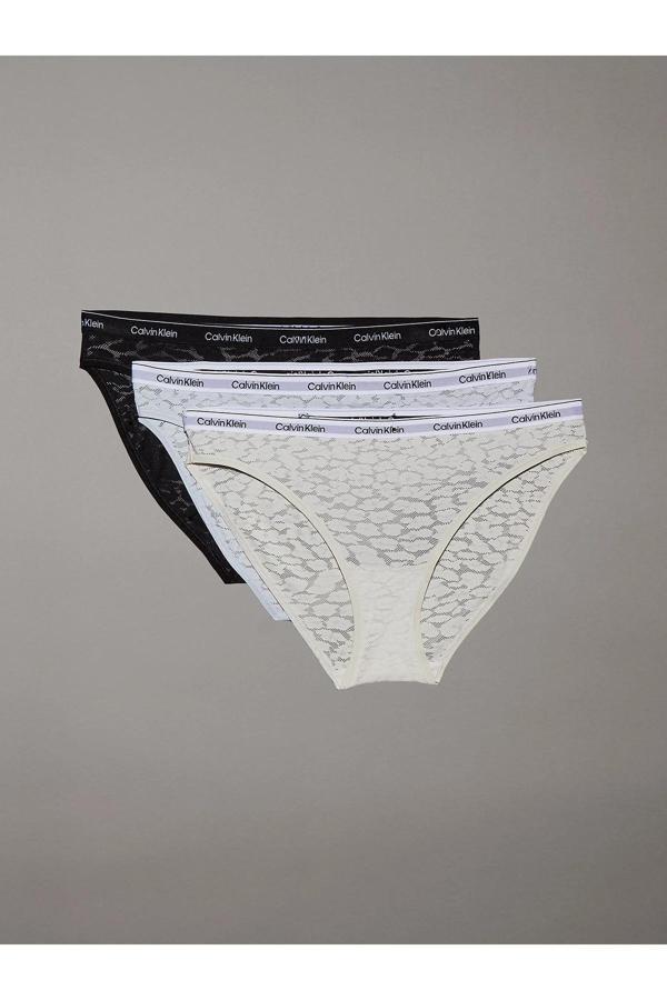 Calvin Klein Kadın Marka Logolu Elastik Bantlı Günlük Kullanıma Uygun Siyah-Beyaz-Krem Külot 000Qd50 - Image 1