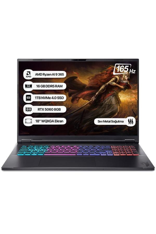 Acer Nitro 18 NH.QYHEY.001 Ryzen AI 9 365 16GB 1TB SSD RTX5060-8GB 165Hz 18 WQXGA Dos Taşınabilir Bilgisayar - Image 1