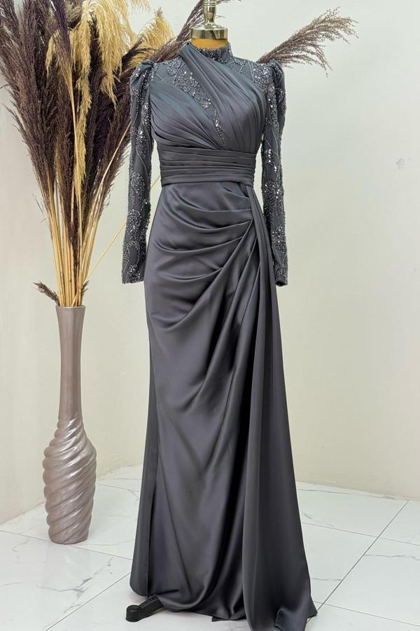 Asude Tesettür Abiye Antrasit - Image 1