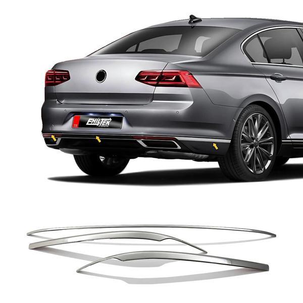 VW Passat B8 Arka Tampon Çıtası - Krom (3 Parça) | 2015 ve Sonrası, SD/SW - Image 1