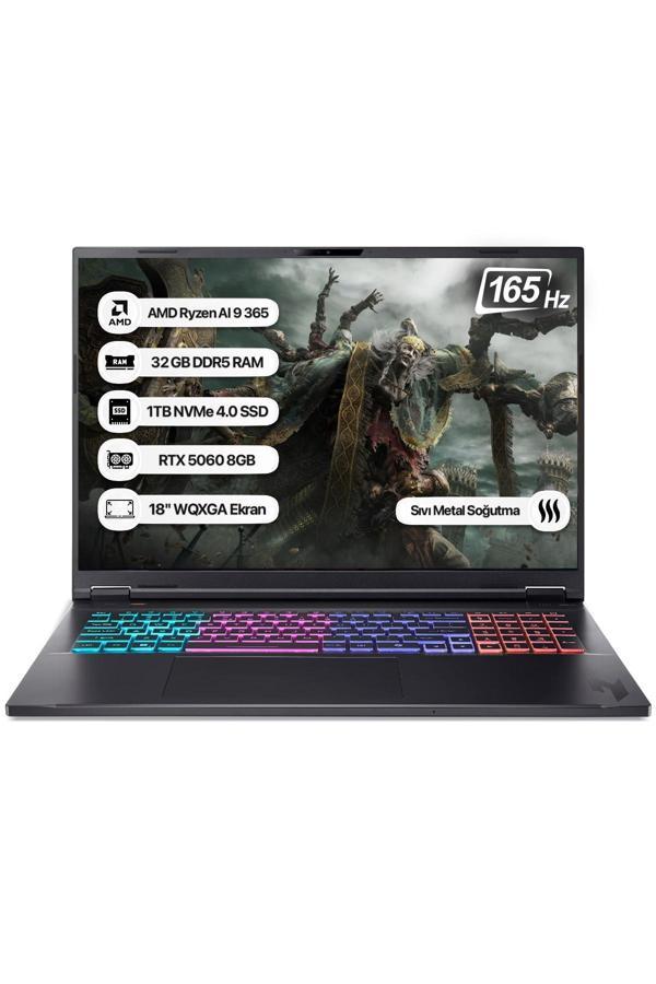 Acer Nitro 18 NH.QYHEY.001-32 Ryzen AI 9 365 32GB 1TB SSD RTX5060-8GB 165Hz 18 WQXGA Dos Taşınabilir Bilgisayar - Image 1