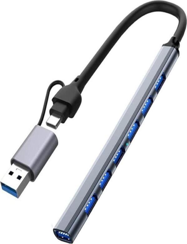 Coverzone Type-c Usb 3.0 7 Portlu Hub Otg Çoğaltıcı Pc Telefon Uyum Veri Aktarımı Mouse Klavye Bağla - Image 1