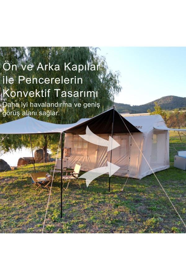 12 Kişilik 12m2 Tenteli,Çift Odalı 420D Sertifikalı Oxford Kumaş 4 Mevsim Şişme Çadır 400*360*220cm - Image 1