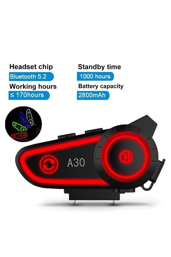A30 Motosiklet Kask Kulaklık Intercom Işıklı 2 Eşleşme Özellikli - Image 1