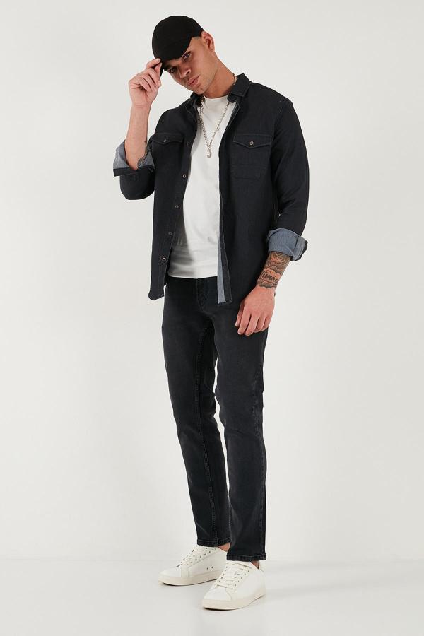 Buratti Pamuklu Regular Fit Normal Bel Boru Paça Jeans Erkek Kot Pantolon 2211C03PARMA Füme Siyah - Image 1