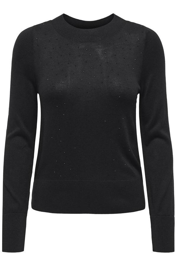 Only Onlsolita Taşlı Regular Fit Bisiklet Yaka Bayan Kazak 15336740 SİYAH - Image 1
