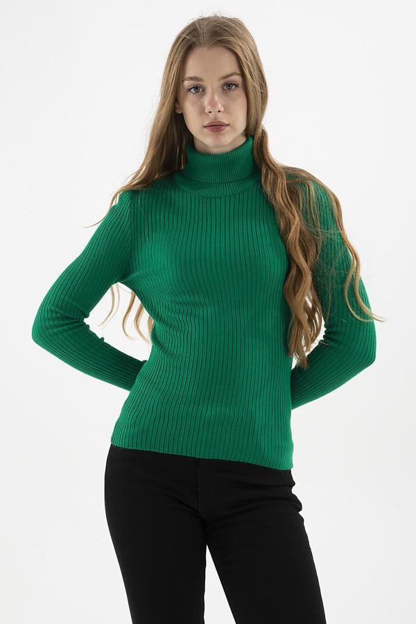 Fashion Friends Slim Fit Balıkçı Yaka Fitilli Triko Bayan Kazak 24K0288K1 YEŞİL - Image 1