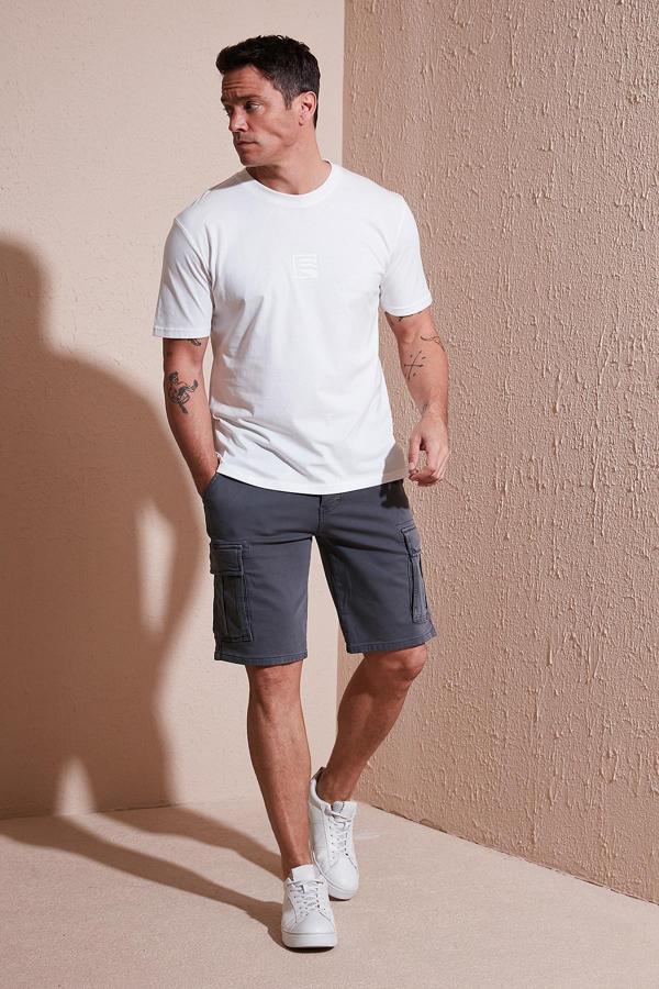 Buratti Streç Pamuklu Regular Fit Normal Bel Kargo Cepli Erkek Şort 4510S79MILAN GRİ - Image 1