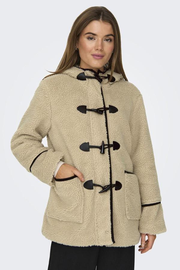 Only Onlmandy Regular Fit Kapüşonlu Peluş Bayan Mont 15324122 BEJ - Image 1