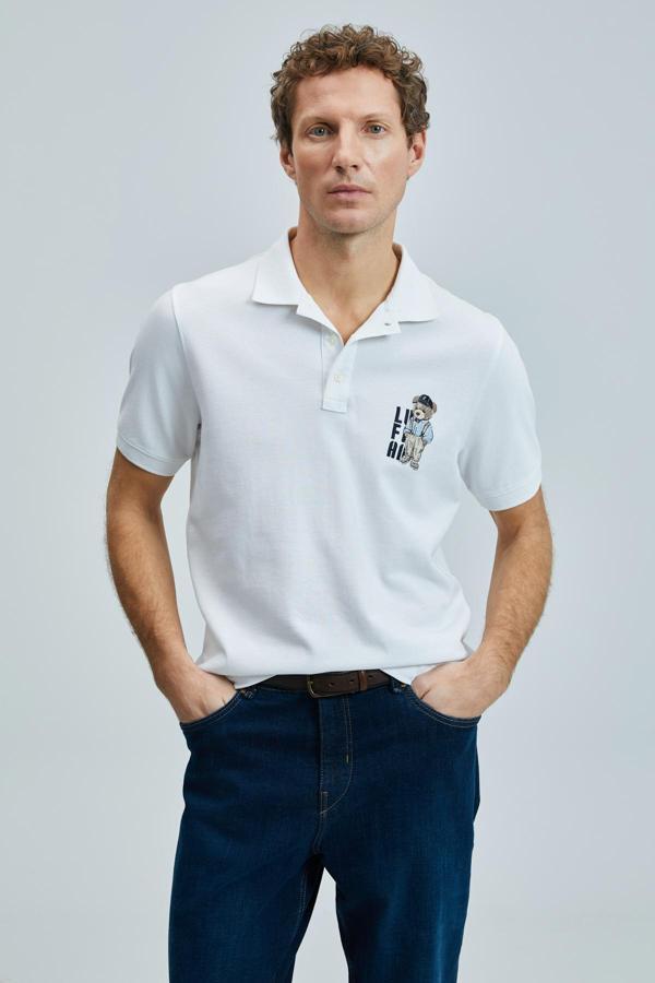 Lufian Baskılı % 100 Pamuk Regular Fit Düğmeli Erkek Polo Yaka T Shirt 111040220 BEYAZ - Image 1